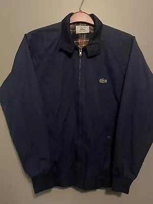 Vintage Izod Lacoste Bomber Jacket Full Zip Blue Alligator Plaid Lined Small(D25 • $44.99