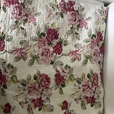 Vintage Laura Ashley 2 Pc Pillow Shams Country Cottage Pink Roses Quilted King • $32