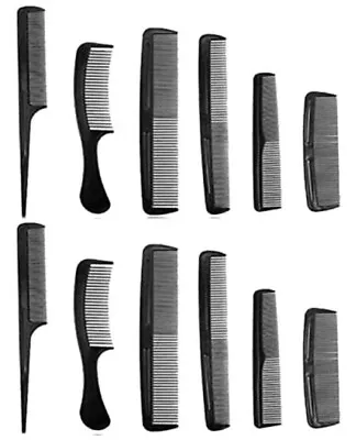 12x Black Hair Styling Comb Set Assorted Hairdressing SalonBarbers Men Women Cut • £3.69