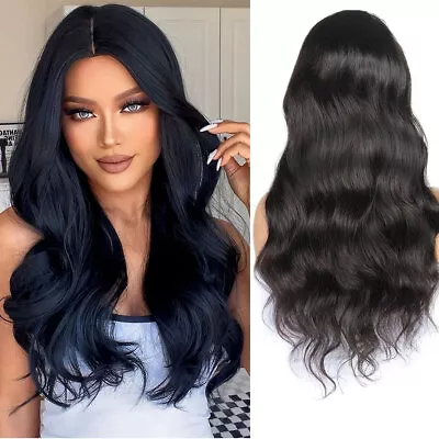 Fashion Black Long Curly Wigs Women Lady Natural Body Wavy Hair Cosplay Wig • £7.49