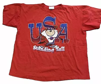 VTG 90s Taz Looney Tunes Shirt Red Standing Tall Single Stitch Mens XL Made USA • $19.99