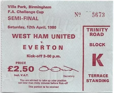 Everton V West Ham 1980 FA Cup Semi Final Ticket - West Ham Win Cup • £4.99