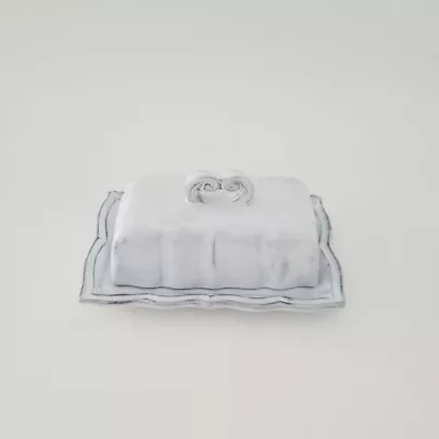 Vietri Incanto Stone White Baroque Butter Dish Italy Signed Hugs & Kisses • $96.23