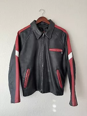 Vintage Schott Single Stripe Red Black Racing Jacket Motorcycle Size 42 EUC • $350