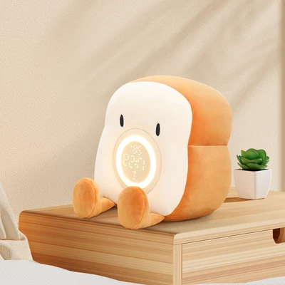 $42.99 • Buy Cute Plush Toast For Kids With Two-tone Alarm Clock Smart Wake Up Night Light