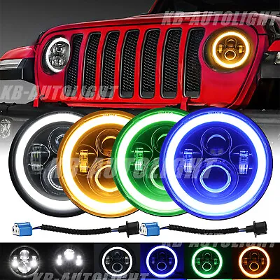 Pair 7 Inch LED Headlights DRL For Jeep Wrangler JK CJ LJ TJ Halo Angel Eyes 7  • $89.99