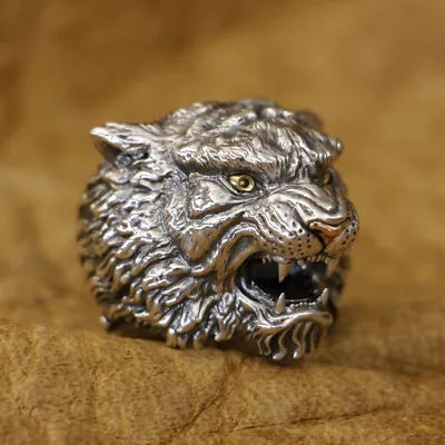 Brass Eyes Copper Nose 925 Sterling Silver Tiger Ring Punk Jewelry TA433 US 8~15 • $104.40