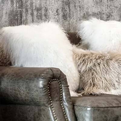 2 X Curly Wool Fur Cushion Cover Real Mongolian Tibetan Couch Pillowcase 16x16in • $53.19