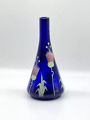 Vintage Cobalt Pontiled Handpainted Funnel Shaped Glass Barber Bottle 7.5” • $125