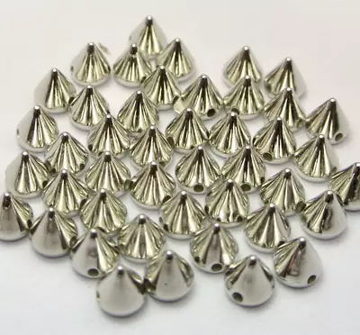 200 Silver Tone Metallic Rock Punk Spike Rivet Acrylic Taper Stud Beads 6X6mm • $3.05