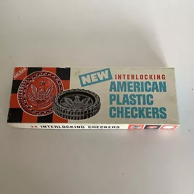 Vintage Halsam Interlocking American Plastic Checkers Set 24 Original Box 1950's • $11.99