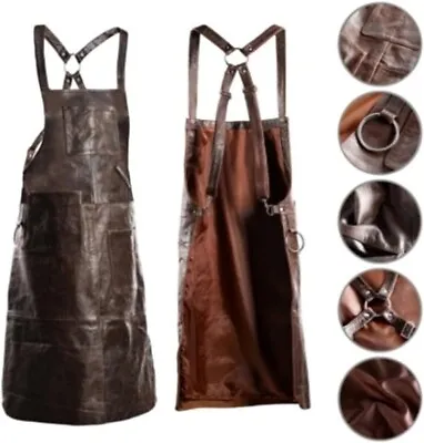 Brown Vintage 2-Tone Leather Apron PREMIUM LEATHER APRON GRILL/BBQ/BARISTA/CHEF/ • £33.99