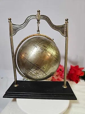World Globe Silver Gray Nickel Chromium Suspended Hanging Desktop Stand -Large • $189.99