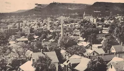 C1910 Antique  Hanging Hills  Meriden CT Bird's Eye Smoke Stack Factory Postcard • $28.50