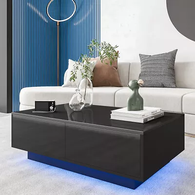 $179.99 • Buy High Gloss LED Coffee Table With 2/4 Drawers Modern Living Room End Side Table