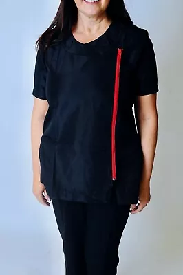 Black Beauty Spa Tunics Shirts Uniform With Red Pink Zip Nail Salon Beauty  • $12.43