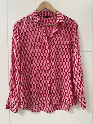 Marimekko Nama Silk Shirt Pink And Red Scale Pattern 34 • £12.22