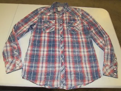Bke Vintage Men's Blue Red White Plaid Snap Button Up Western Shirt Size M • $4.99
