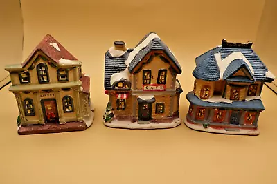Lot Of 3 Vintage Christmas Village Decorations/ Cafe House Bakery  5  Tall • $14.99