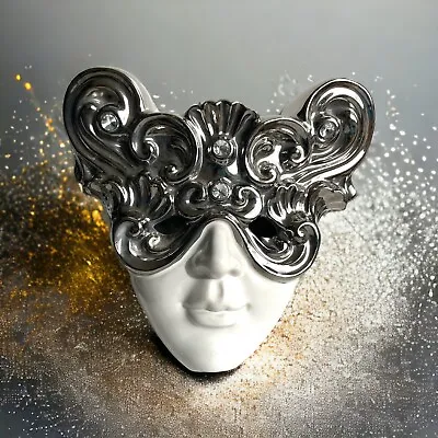 Baroque Venetian Mask Silver White Porcelain Carnival Mardi Gras Joker Face Deco • $68