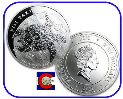 2011 Fiji Taku $10 Hawksbill Turtle 5 Oz Silver Coin In Direct Fit Capsule • $214.95