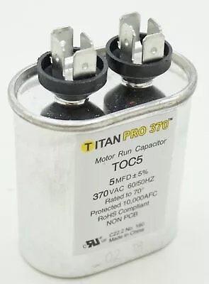 Packard Titan Pro 370 Motor Run Capacitor Oval 5 Mfd 370 VAC 5-370 TOC5 • $7.82