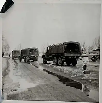 WW2 Era Photo U.S. Army Trucks Stopped On Wet Dirt Road • $29.19
