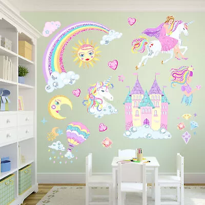 Unicorn Wall Sticker Rainbow Girl Castle Reflective Pvc Wall Sticker NEW AU • $20.13