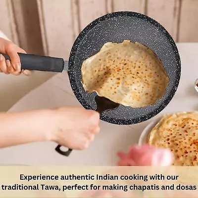 Iron Tawa Concave Roti Tava Chapati Crepe Pancake Pan Heavy Duty Wooden Handle • £13.49