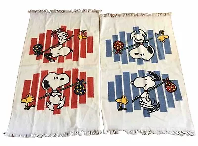 Vintage Utica Stevens Hand Towels Snoopy Woodstock Cartoon 60s 70s Pair Of 2 • $25.10