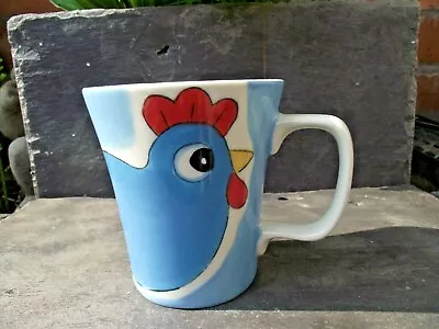 Hand Painted Funky Chicken Cockerel Rooster Half Pint Ceramic Mug • £6