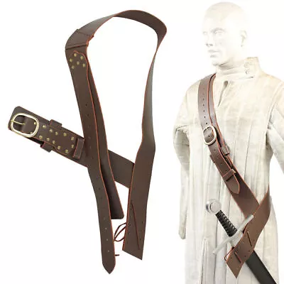 Queens Guard Medieval Genuine Leather Sword Baldric Belt Brown - 60 Inches • $75.19