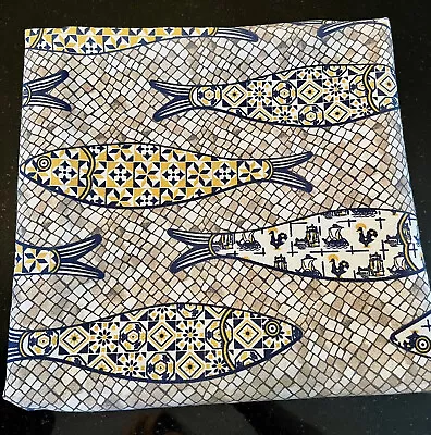 £24.02 • Buy Fabric Tablecloth Cotton Mosaic Square 47”X47” Fish Ocean Sea Nautical Portugal