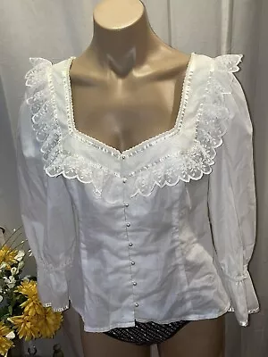 Vtg Gunnies Gunne Sax Victorian Lace Edwardian Prairie Blouse Top  Size 13 • £28.92