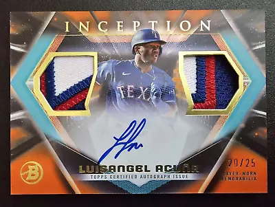 2023 Bowman Inception LUISANGEL ACUNA Auto Dual Patch RC Orange #20/25 Rangers • $499