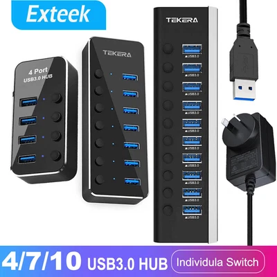 $79.95 • Buy 4/7/10 Port USB 3.0 HUB Powered +High Speed Splitter Extender Power Supply 