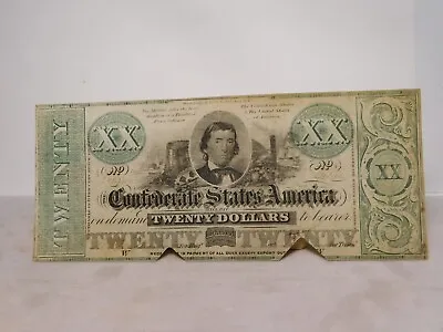 1861 Confederate $20 Note T-21 Cut-out Cancel • $395