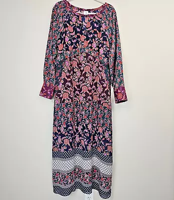 Cabi Maxi Dress XL Womens Lined To Knee Sheer Leg Bohemian Patchwork Flowy Zip • $29.99