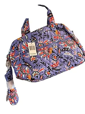 Vera Bradley PURPLE Compact Traveler Bag NWT Travel Gym MURAL GARDEN 14 X 9 • $37.99