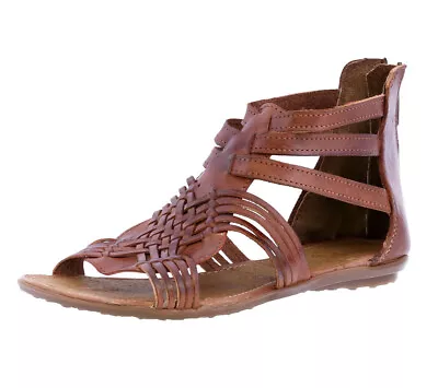 Womens Cognac Sandals Real Woven Leather Mexican Authentic Huaraches Zip Up • $34.99