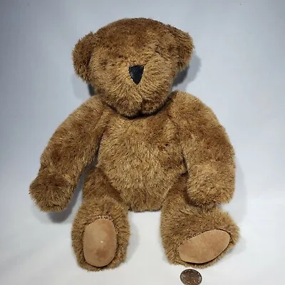 Vermont Teddy Bear Co 14  Brown Teddy Bear Plush 1984 Suede Feet Jointed USA • $18.95