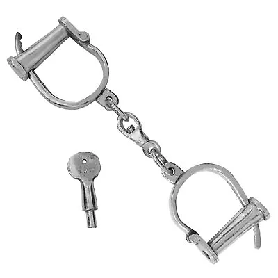 Medieval Handcuffs Shackles Double Lock With Key Solid Steel Chrome Dungeon 25cm • $19.99