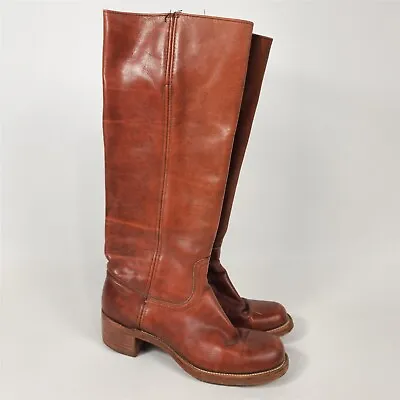 Frye True Vintage 1970s Brown Leather Campus Boots Tall Western Riding Boots 7 • $349.95