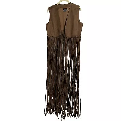 £48.64 • Buy Venus Long Fringed Vest Brown Womens Size Medium Boho Festival