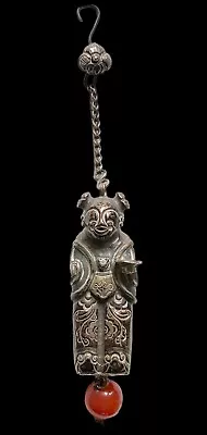 Rare Chinese Qing Dynasty Silver And Carnelian Bead Figure Amulet Charm Pendant • £150