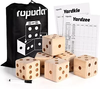 Giant Wooden Lawn Yahtzee Game Yard Dice Set With 6 Dice 2 Dry Erase Yardkle • $36.96