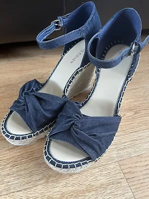 £12.50 • Buy Marc Fisher Blue Denim Wedge Sandals, UK 7.5 W, NEW