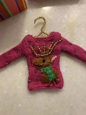 MICHAEL SIMON? Christmas Pink W/ Reindeer Sweater Ornament Miniature Beads NEW • $34.99