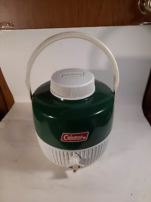 Vintage Coleman Water Jug Cooler Drink Dispenser Green White 1 Gallon Clean Cup • $24.99
