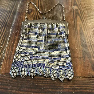 Antique Whiting And Davis Retro Flapper Mesh Purse Blue And Silver • $70